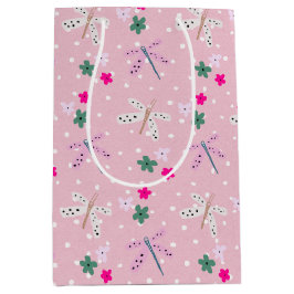 Sacola Para Presentes Média Dragões e Flores nas Bolinhas