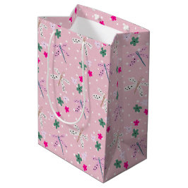 Sacola Para Presentes Média Dragões e Flores nas Bolinhas