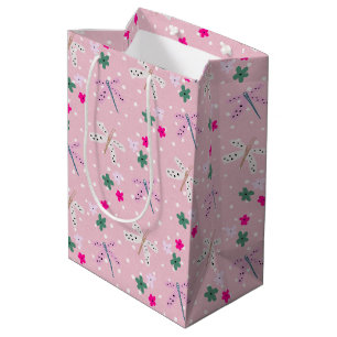 Sacola Para Presentes Média Dragões e Flores nas Bolinhas