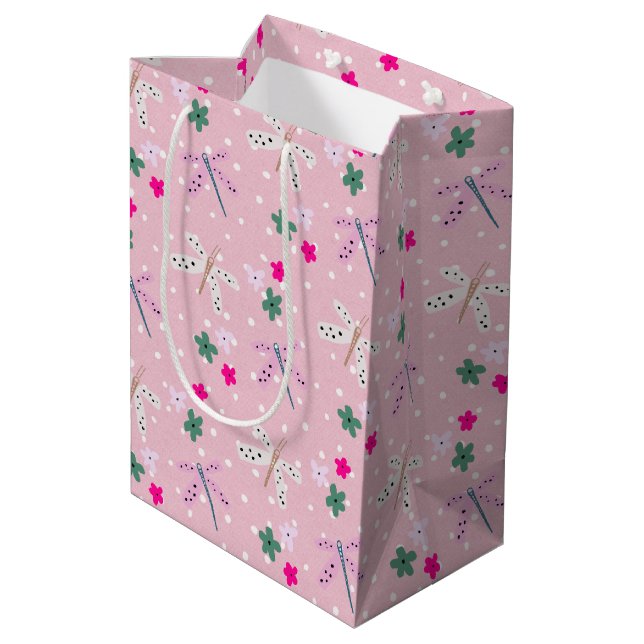 Sacola Para Presentes Média Dragões e Flores nas Bolinhas (Verso inclinado)
