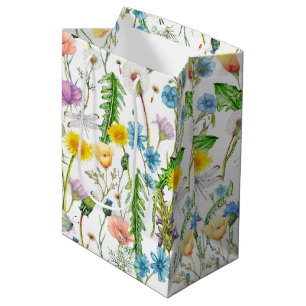 Sacola Para Presentes Média Dragões sobre flores silvestres