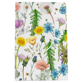 Sacola Para Presentes Média Dragões sobre flores silvestres