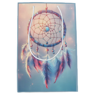 Sacola Para Presentes Média Dream Catcher com Penas e Miçangas Suaves