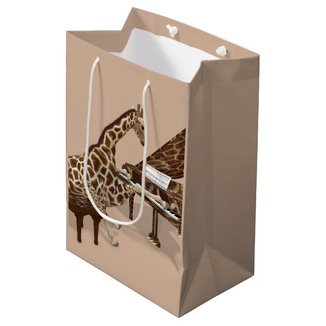 Sacola Para Presentes Média Droll Giraffe ama tocar piano (Frente inclinada)
