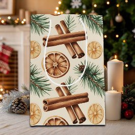 Sacola Para Presentes Média Dry Oranges Cinnamon Sticks Fir Branches