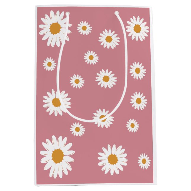 Sacola Para Presentes Média Dusty Pink Daisy Floral Gift Bag (Frente)