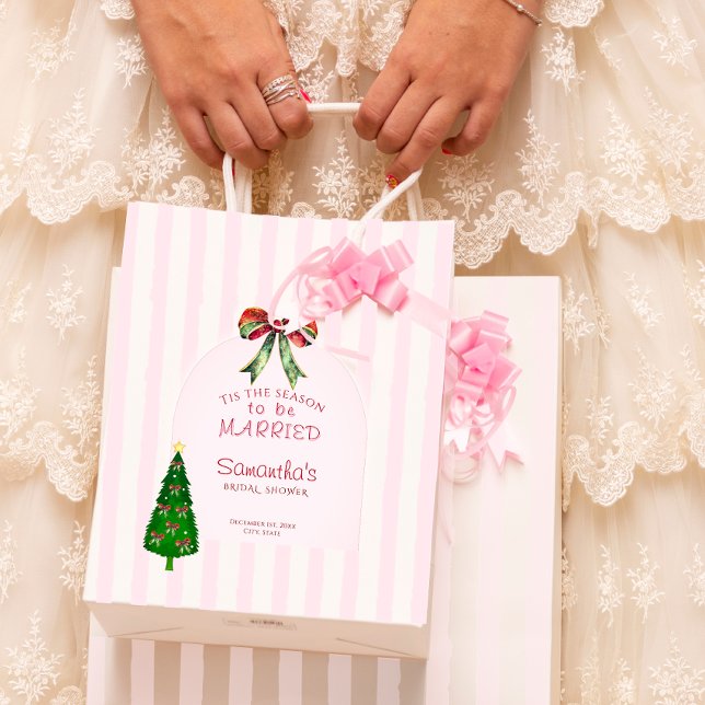 Sacola Para Presentes Média É Época de se Casar Chá de Noiva (Bow Tis The Season To Be Married Bridal Shower Favor Gift Bag Festive Wedding Rehearsal Dinner )