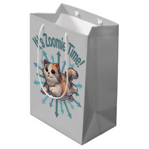 Sacola Para Presentes Média É hora do Zoomie Gato Calico Diluto