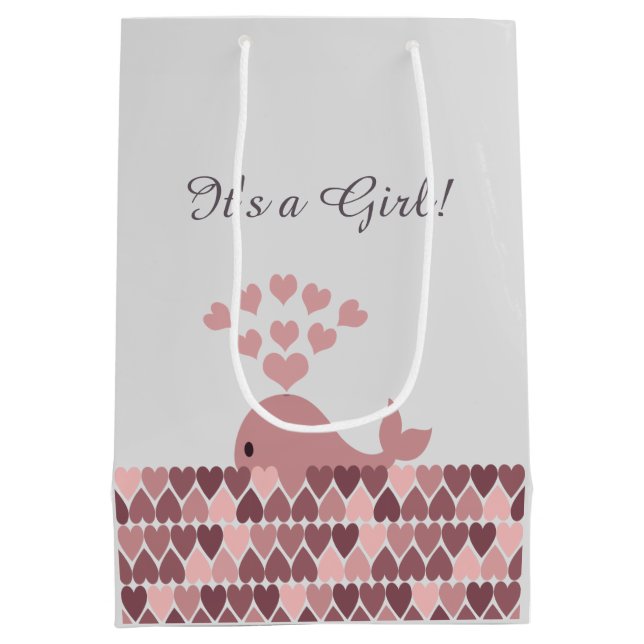 Sacola Para Presentes Média É uma garota! Baleia rosa-branca (Verso)