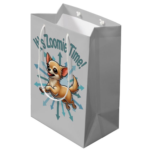 Sacola Para Presentes Média É Zoomie Time Chihuahua (Verso inclinado)