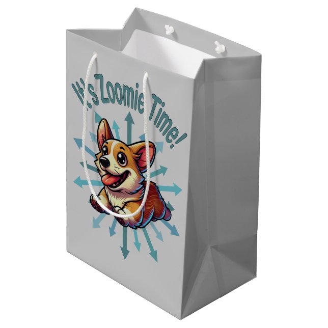 Sacola Para Presentes Média É Zoomie Time Corgi (Verso inclinado)