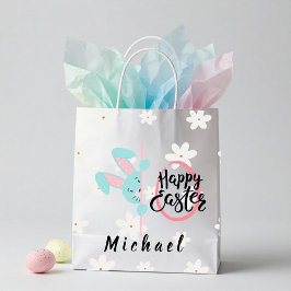 Sacola Para Presentes Média Easter Blue Bunny Personalized Gift Bag