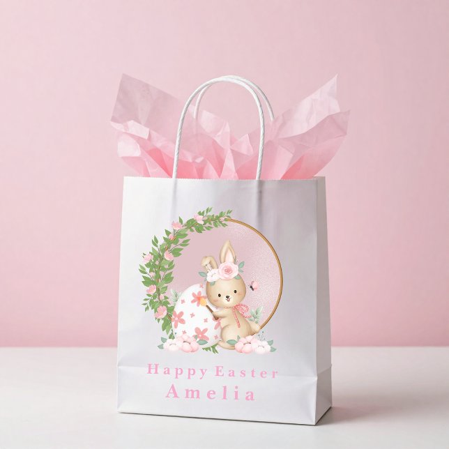 Sacola Para Presentes Média Easter Bunny at Garden Personalized Gift Bag (Criador carregado)