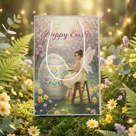 Sacola Para Presentes Média Easter Fairy Painting Egg Spring