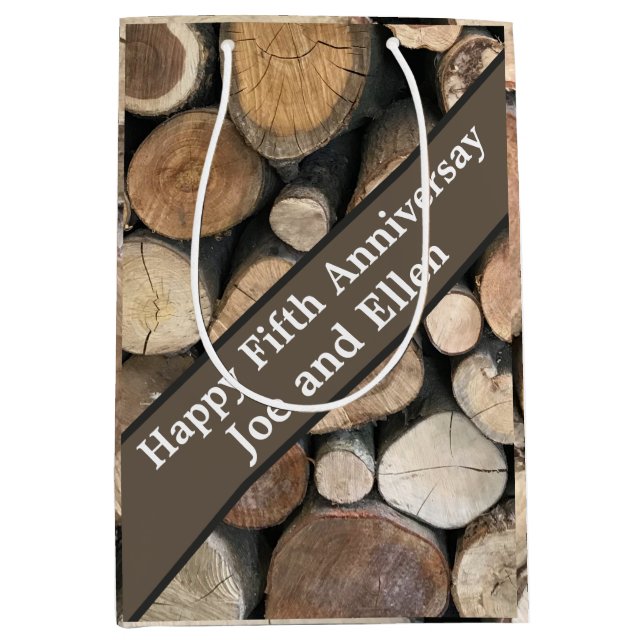Sacola Para Presentes Média Edição do Quinto Aniversário de Casamento (Frente)