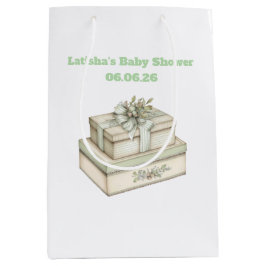 Sacola Para Presentes Média Editable Vintage Neutral Baby Shower Gift Bag