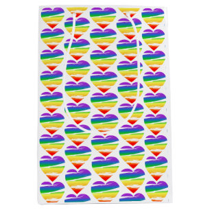 Sacola Para Presentes Média Efeito do Pincel Coração Arco Arco-Íris Lgbt