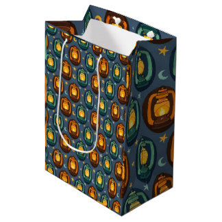 Sacola Para Presentes Média Eid & Ramadan Lanterns Seamless Pattern with Moon