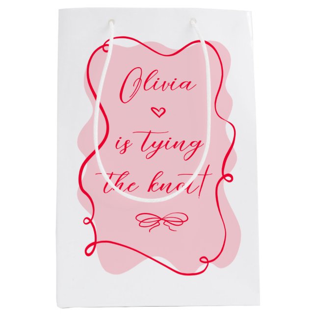 Sacola Para Presentes Média Ela é casando rosa e vermelha (Frente)