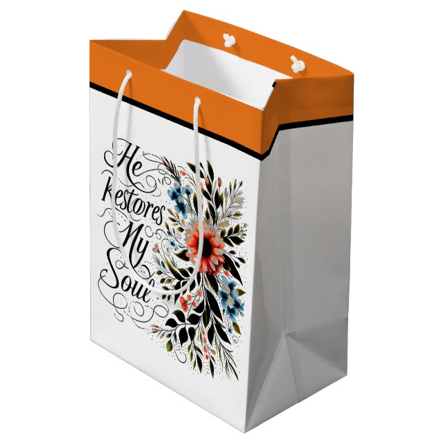 Sacola Para Presentes Média Ele restaura minha alma floral (Verso inclinado)