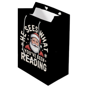 Sacola Para Presentes Média Ele Vê O Que Você Tem Lido Papai Noel Bibliófilo