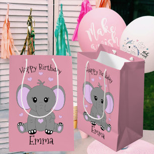 Sacola Para Presentes Média Elefante bebê bonito de rosa para meninas, anivers