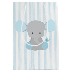 Sacola Para Presentes Média Elefante bonito do azul do bebé