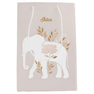 Sacola Para Presentes Média elefante branco brilhante