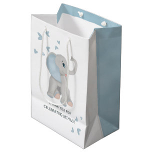Sacola Para Presentes Média Elefante de Aquarela Bag Chá de fraldas Azul