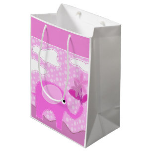 Sacola Para Presentes Média Elefante e Flores Bebidas Rosa