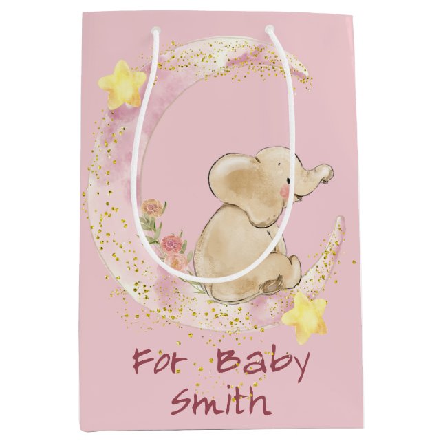 Sacola Para Presentes Média Elefante em Lua Crescente (Frente)