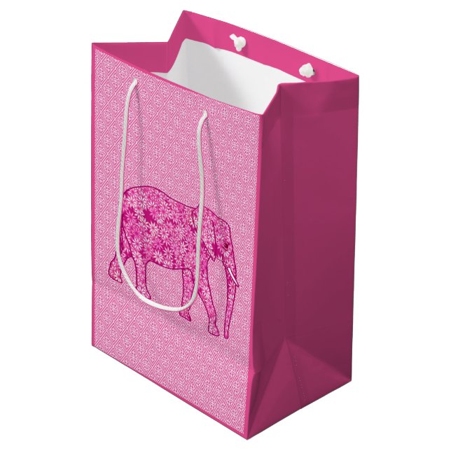 Sacola Para Presentes Média Elefante flor - rosa fúcsia (Frente inclinada)