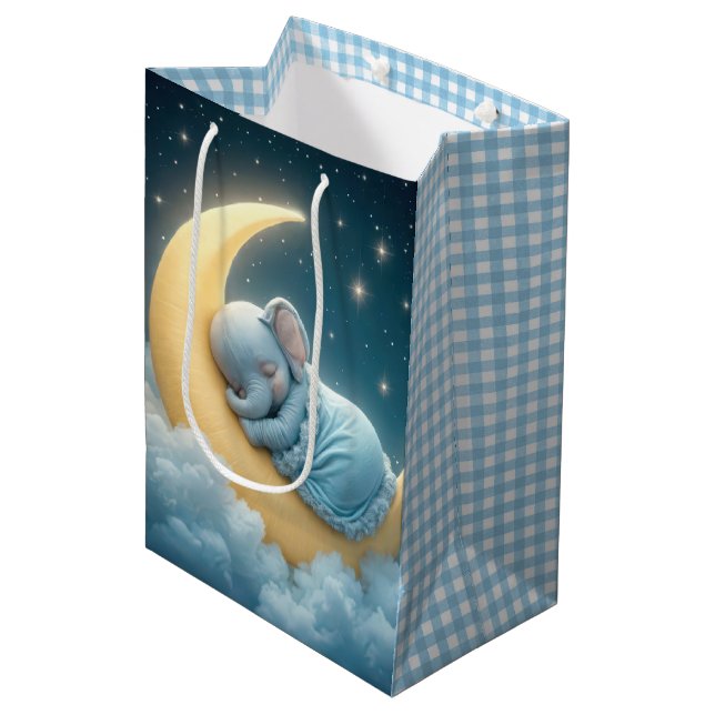 Sacola Para Presentes Média Elefante Menino em uma Lua (Frente inclinada)
