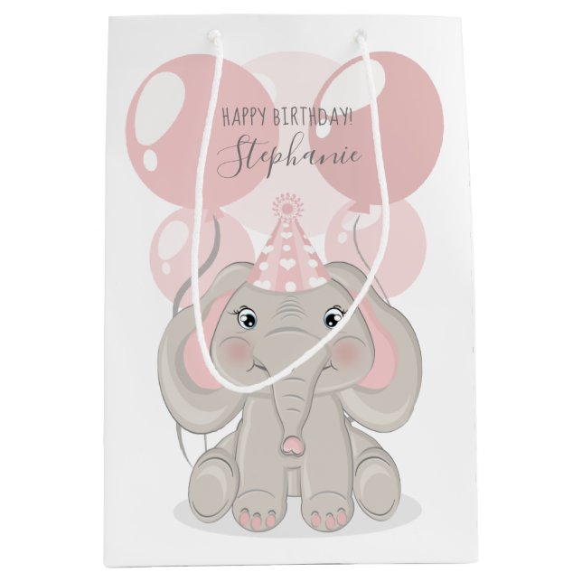 Sacola Para Presentes Média Elefante no Chapéu Festa de aniversário (Frente)