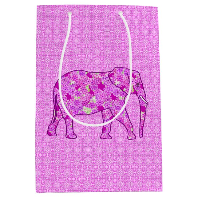 Sacola Para Presentes Média Elefante, orquídea e magenta (Frente)