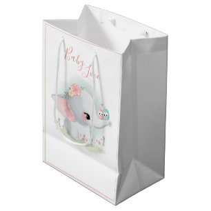 Sacola Para Presentes Média Elefante Rosa Cor-de-Água Cor-de-Cama Menina