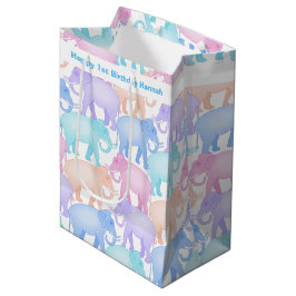 Sacola Para Presentes Média Elefantes bonitos do primeiro aniversário da