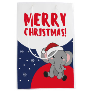 Sacola Para Presentes Média Elefantes de Natal - Neve de inverno Elefantes