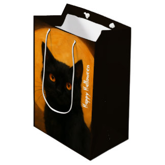 Sacola Para Presentes Média Elegância Assustadora Gato Preto do Dia das Bruxas