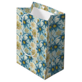 Sacola Para Presentes Média Elegância Congelada Floco de Neve Azul e Dourado