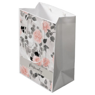 Sacola Para Presentes Média Elegância Shabby Chic Rosa com Renda Vintage Perso