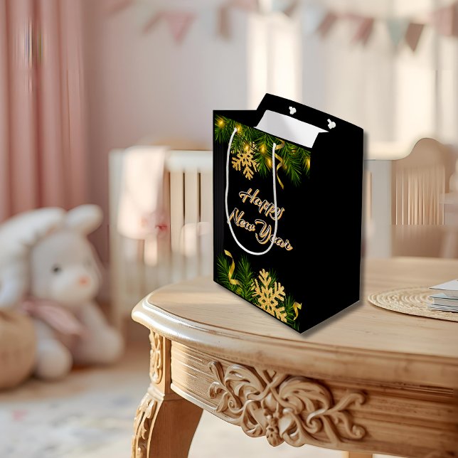 Sacola Para Presentes Média Elegant Black & Gold New Year Gift Bag (Criador carregado)