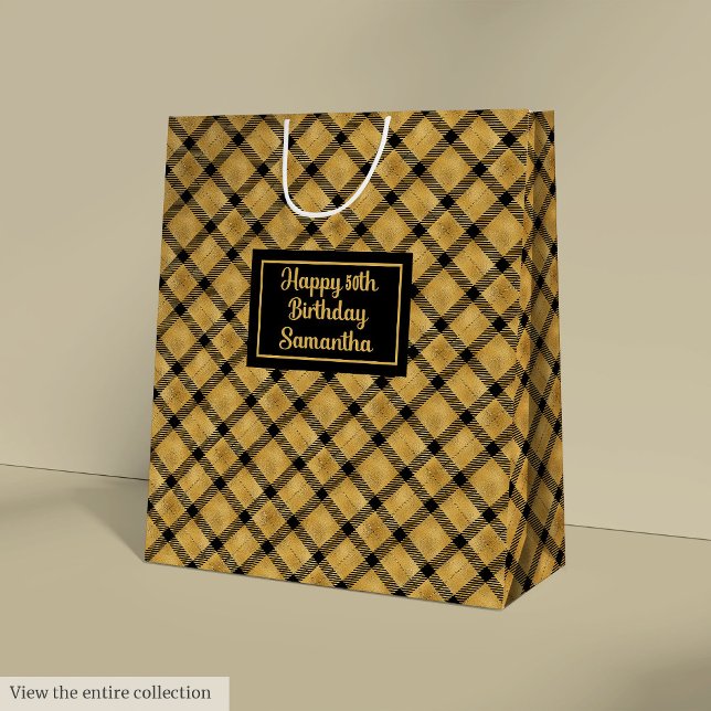 Sacola Para Presentes Média Elegant Black Gold Personalized Birthday Gift Bag (Elegant Black Gold Personalized Birthday Gift Bag)