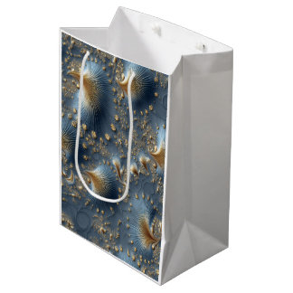 Sacola Para Presentes Média Elegant Blue and Gold Abstract Luxury Wrapping Pap