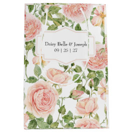 Sacola Para Presentes Média Elegant Floral Botanical Rose Pink Wedding