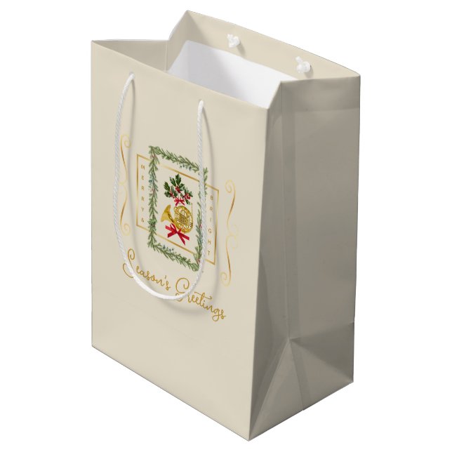 Sacola Para Presentes Média Elegant French Horn Christmas Irish Cream Gift Bag (Verso inclinado)