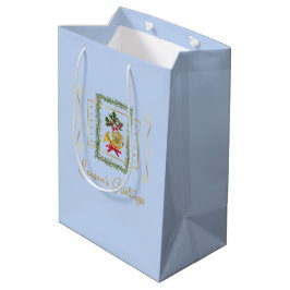 Sacola Para Presentes Média Elegant French Horn Christmas Light Blue Gift Bag