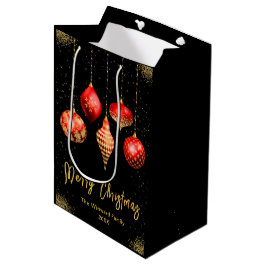 Sacola Para Presentes Média Elegant Gold and Red Ornament Christmas