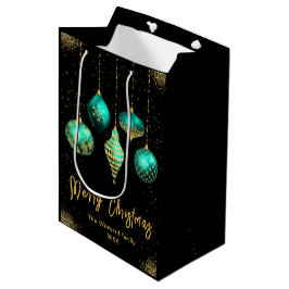 Sacola Para Presentes Média Elegant Gold and Teal Ornament Christmas