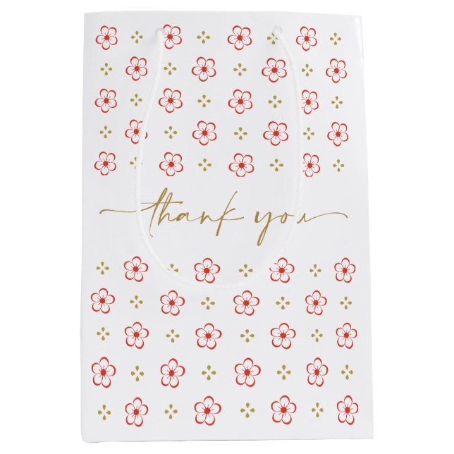 Sacola Para Presentes Média Elegant Japanese Plum Blossom  (Frente)